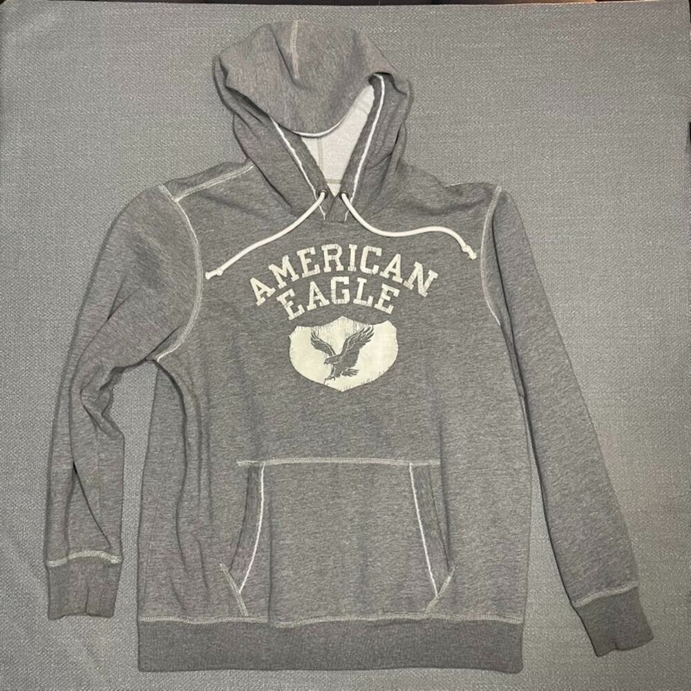 AMERICAN EAGLE Hoodie Mens Extra Large Gray White Logo Sweater Sweatshirt
